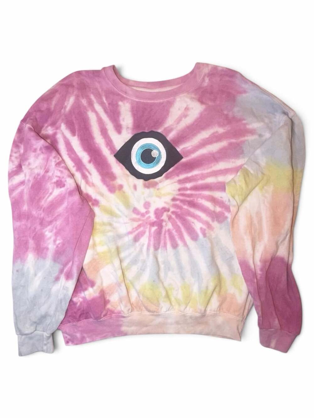 Colortone pastel rainbow tie dye evil eye embroidered crewneck sweatshirt
